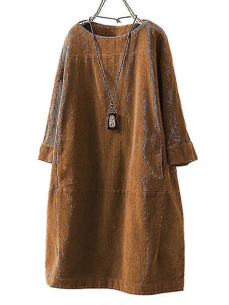 Damen Cord Kurzes Kleid Langarm Minikleider mit geteilten Gelenken-Yvan
