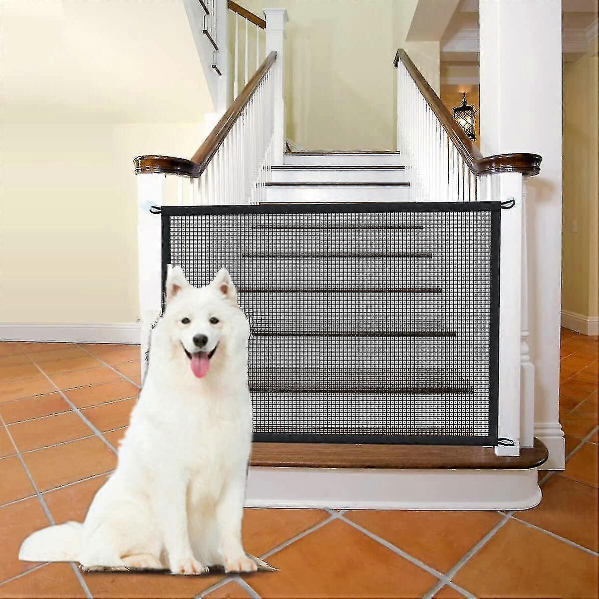 Dog Gates For The House, Gate For Stairs No Drilling, Mesh Portable Safety Fence Easily Install Anywhere