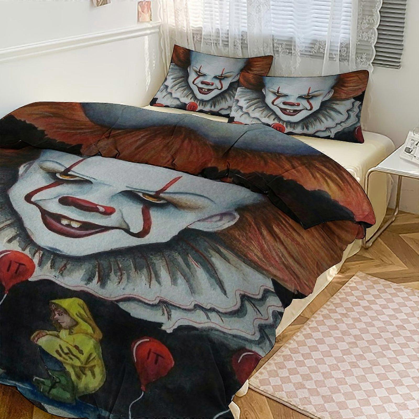 Lakan g691 Pennywise Print Sängkläder Set Mönster Påslakan Cove Set 3 stycken 1 påslakan och 2 örngott för kvinnor män tonåringar tq691 lakan