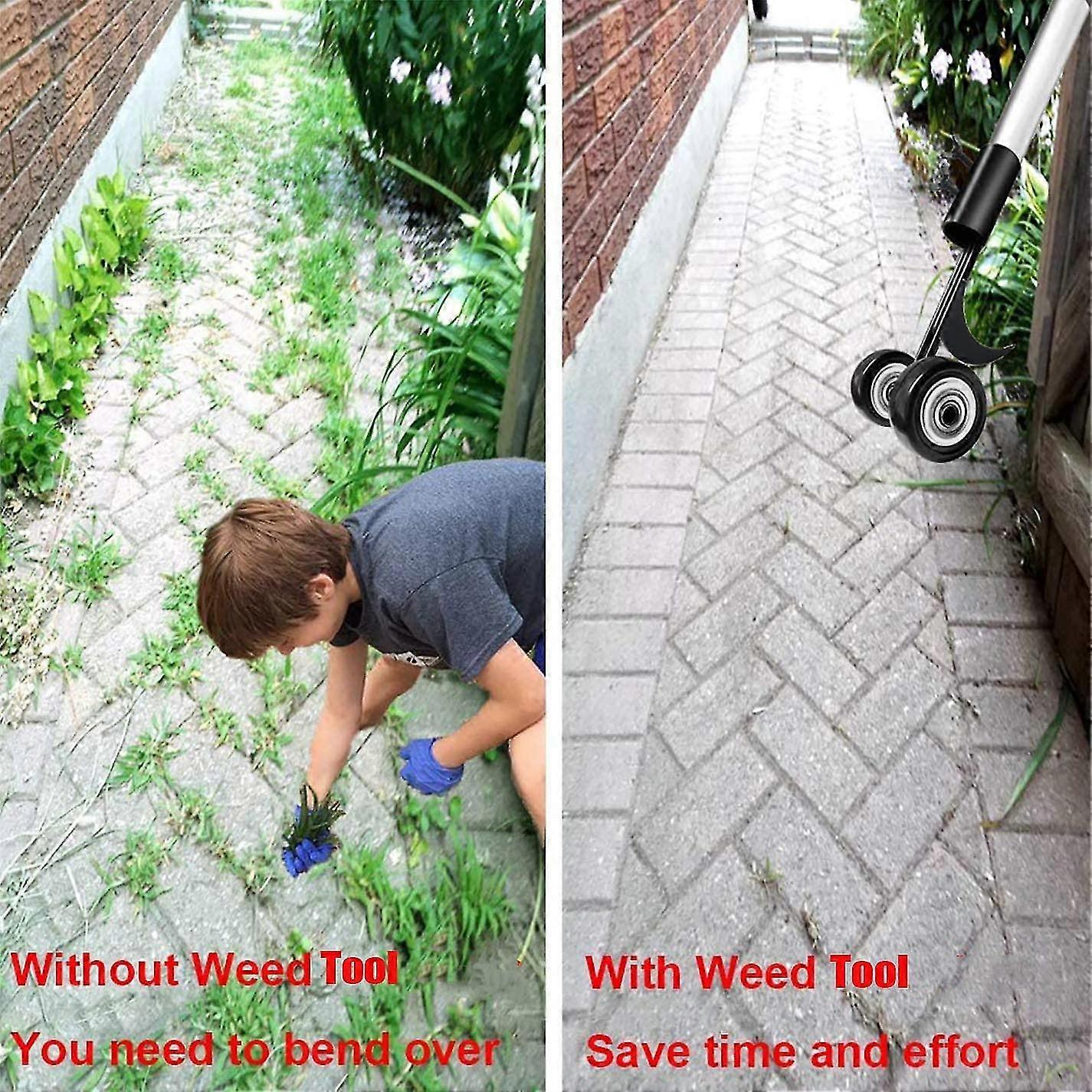 Hook Weed Remover Tool, Patio Weeding Tool With Wheels Weed Puller, Weeding Tools For Garden, Weed Removing Tool Without Kneeling For Cleaning Between