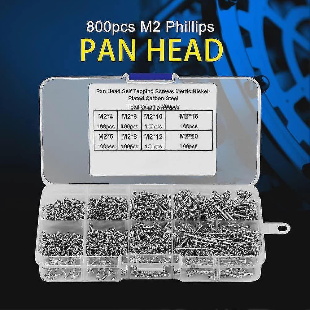 800pcs M2 Self Tapping Screws, Pan Head Self Tapping Screws
