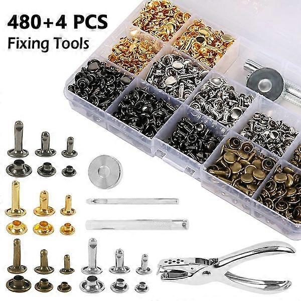 480 Sets Leather Rivets Double Cap Rivet Tubular Metal Studs - 3 Sizes