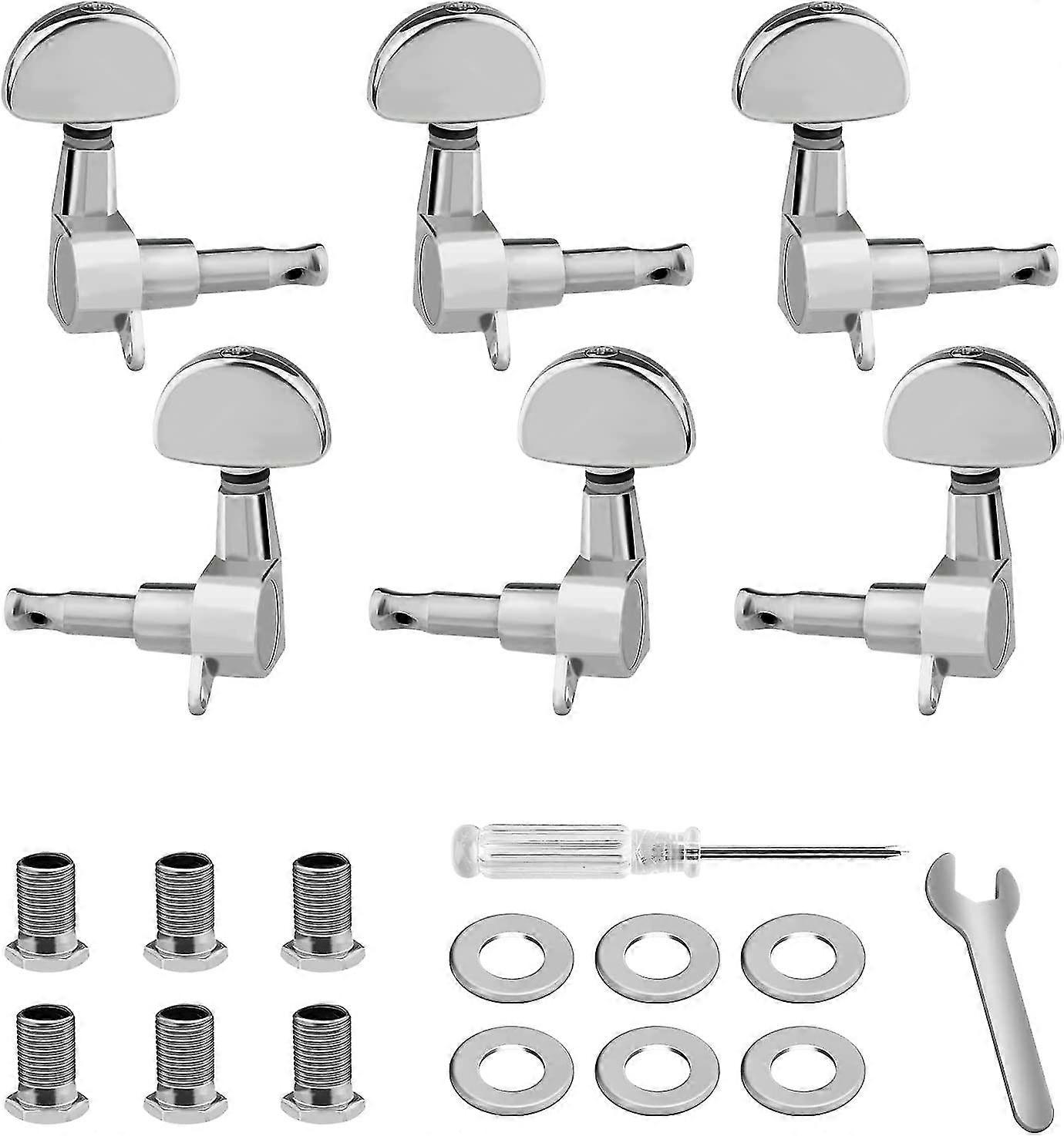 Gitarrsträngsstämningspinnar Tuning Pegs med verktyg Gitarr Tuning Machine Head Guitar Tuning Key Knobs För akustiska och elektriska gitarrer (silver) (6st)