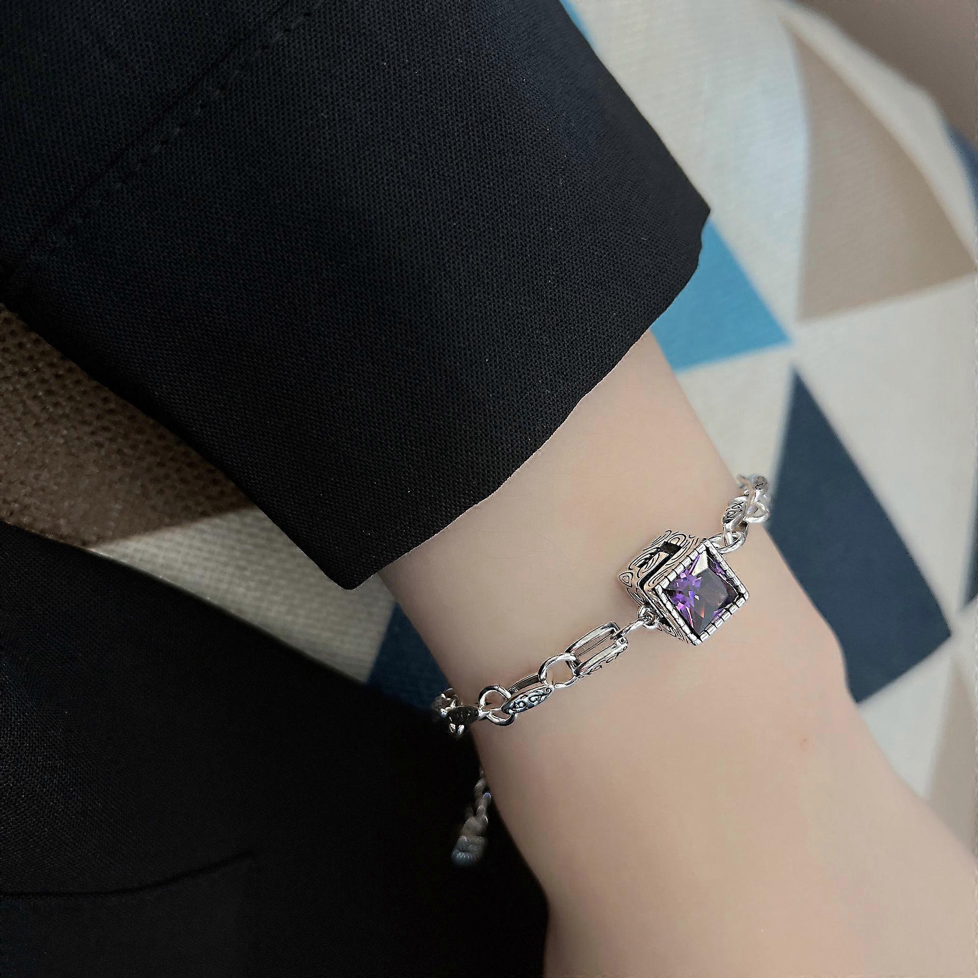 Womens Sparkling Square Birthstone Braceletpurple