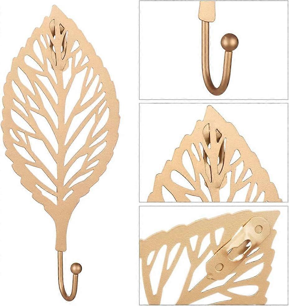2Pcs Leaves Wall Hook Cast Iron Decorative Wall Hooks Curtain TieBacks Wall Hooks for Hanging Keys Towelsgold8.7*20.7*0.1cm