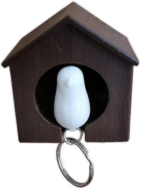 Birdhouse Key Ring - Brown House With White Bird