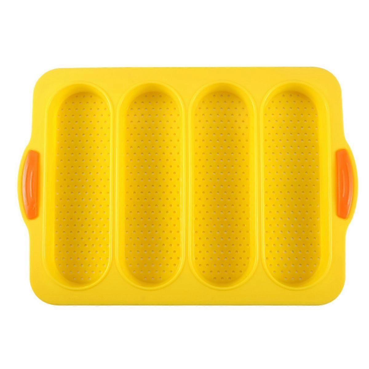 4-Slot French Cake Mold French DIY Small Bread Mold Non-Stick Easy-to-Release Baking Tray Yellow