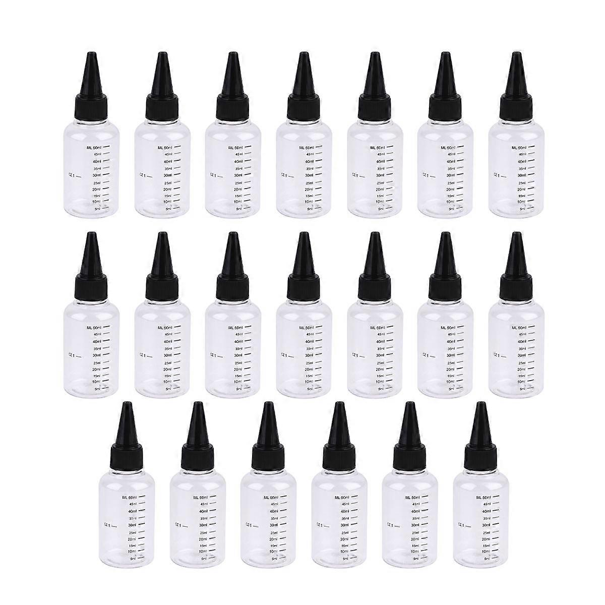 1 Package of 50ML Transparent Portable Travel Empty Bottles Squeezable Tip Dropper Bottles with Scale (20Pcs/Package, Random Color for Lid)