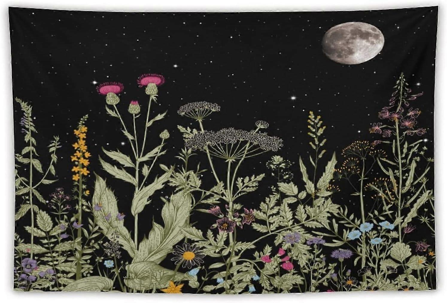 Floral Plants Tapestry Wall Hanging,Vintage Flower Butterfly Moon Stars Tapestry Starry Sky Decoration Tapestries for Dorm Living Room Bedroom Home De