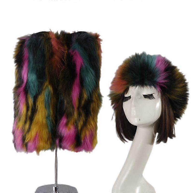 2pcs Fur Headband And Fuzzy Faux Fur Leg Warmers Fur Heels Long Boots Cuff Cover Has Elasticity One Pair Boot Cover