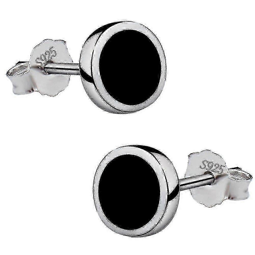 925 Sterling Silver Round Black Paint Stud Kolczyki