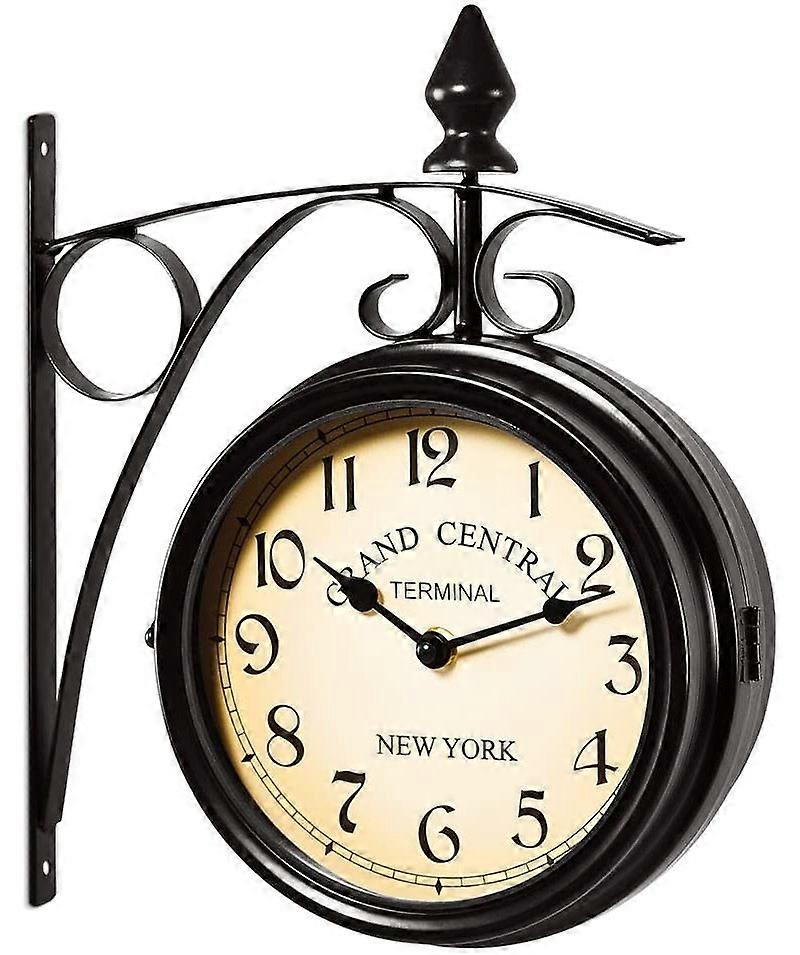 Two Sided Train Station Wall Clock Black Vintage Design Clock Watch