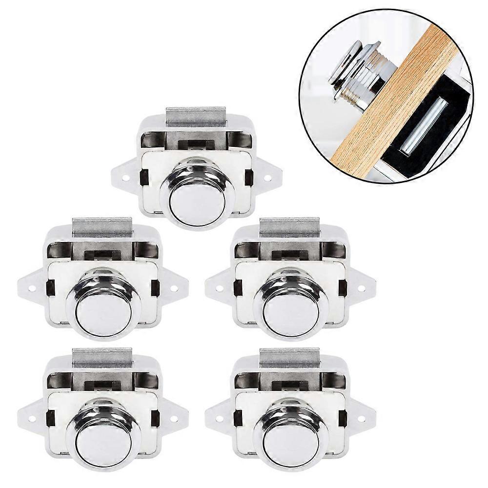 Fong Fong Push Button Latch Push Door Lock Catch Kit - 5 Pcs Keyless for Wardrobe Cabinet Door Boat Horsebox Camper