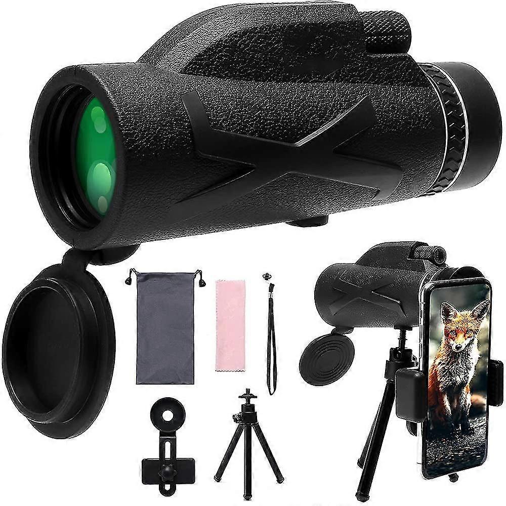 80x100 High Power Monocular with Smartphone Holder  Adjustable Tripod BAK4 Prism -black