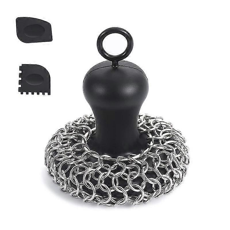 Cast Iron Chainmail Scrubber + Pan Scraper, Stainless Steel Skillet Cleaner, Scraper Tool for Cast