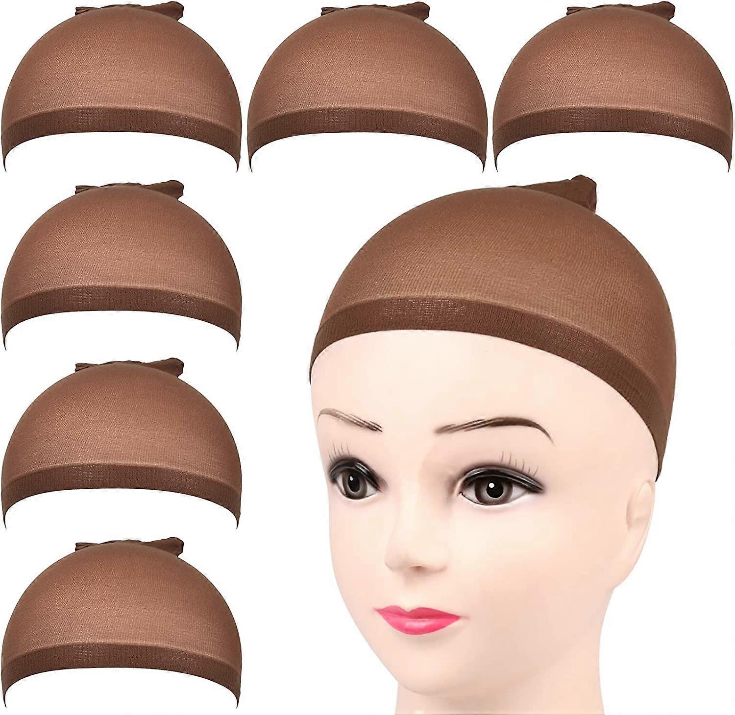 Women's Wig Cap Nylon Wig Cap Elastic Wig Cap for Women and Men Brown 6 Pieces