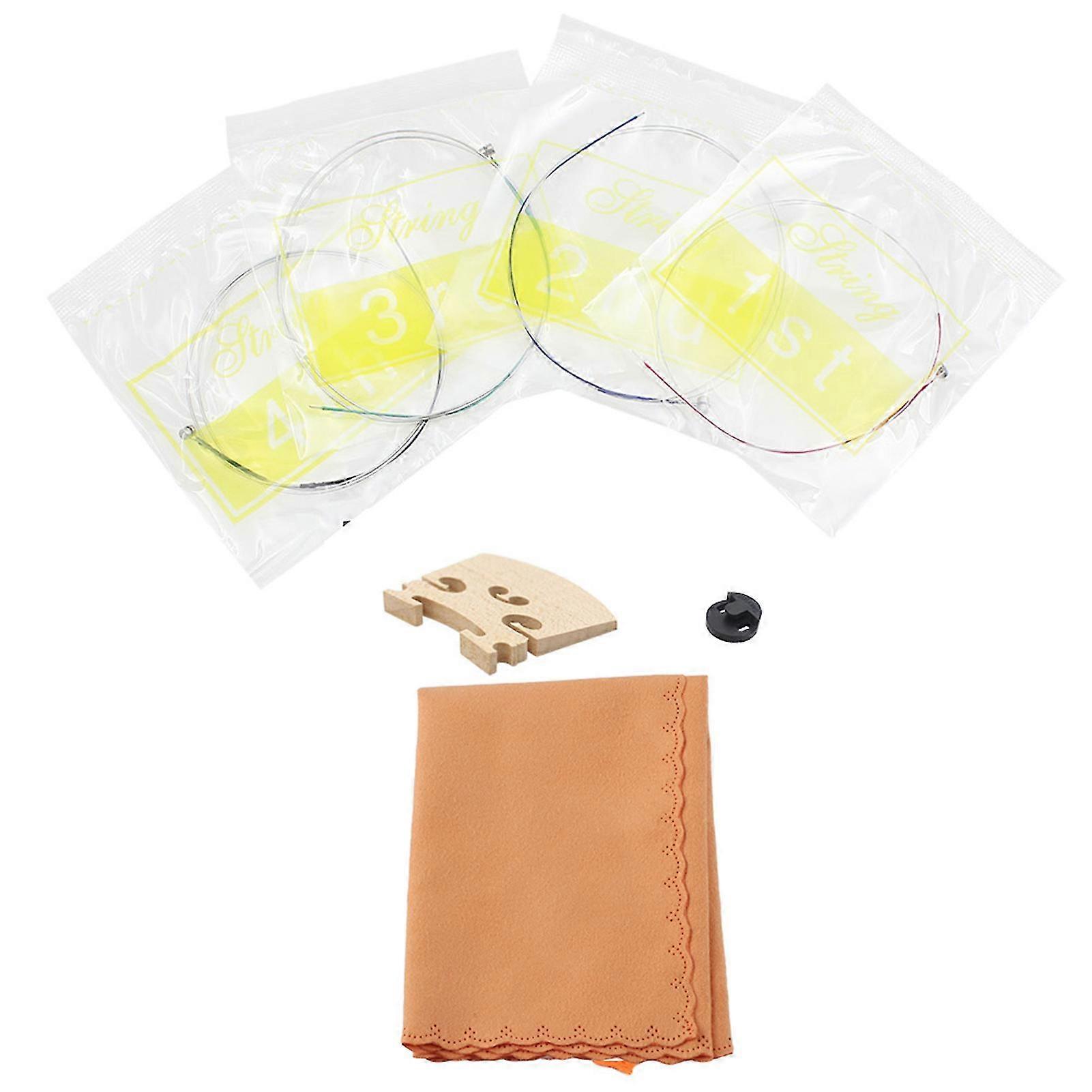 4 in 1 Violin Strings Rubber Mute Maple Wood Bridge Cleaning Cloth Accessories Kit