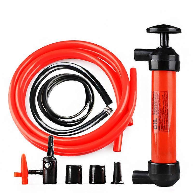 Multi-Use Hand Siphon Pump Kit - Transfer Gasoline, Oil, and More - Red Emergency Car Tool