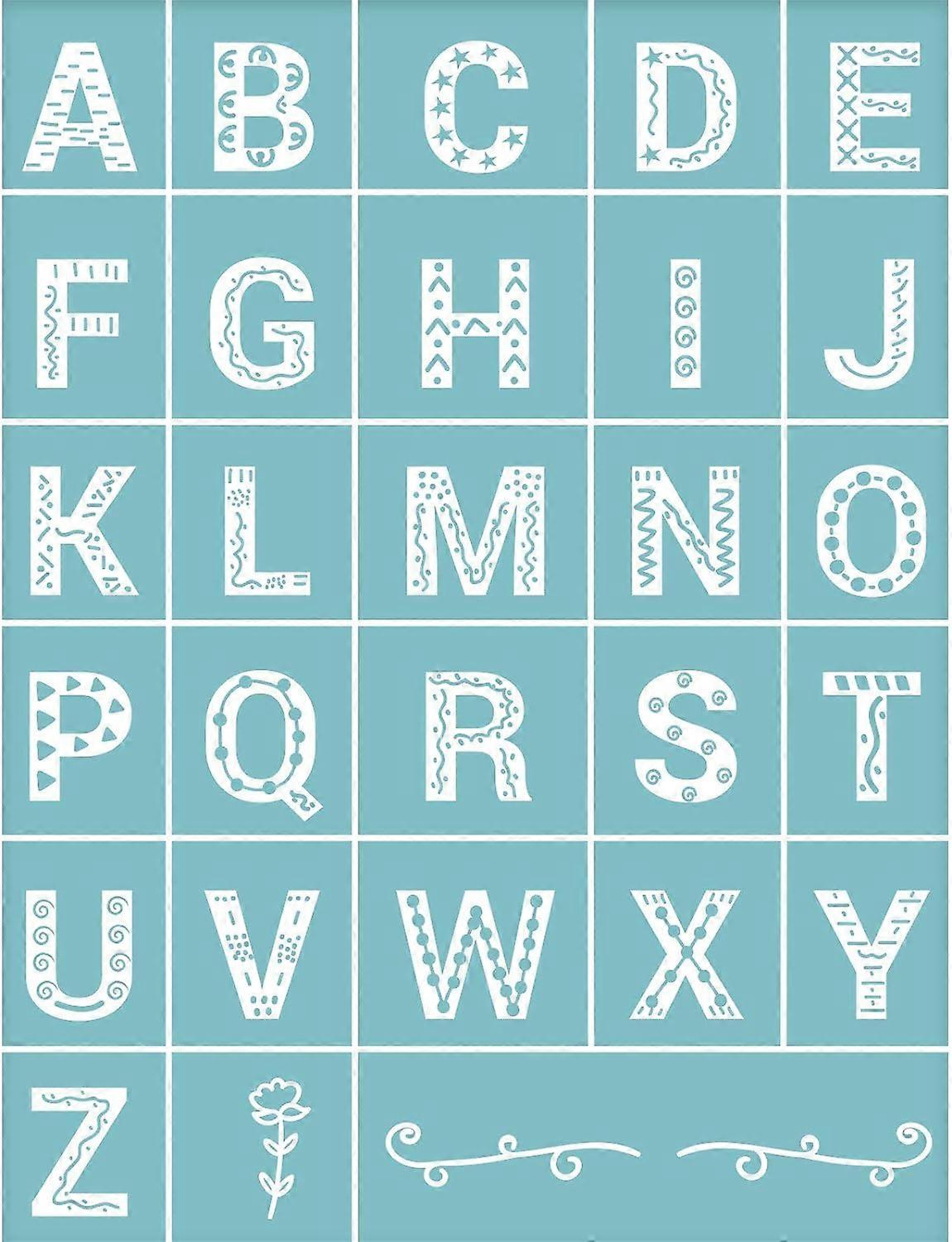 8.6x11 Inch 26 Letters Self-Adhesive Silk Screen Printing Stencil Alphabet Reusable Pattern Stencils for Painting on Wood Fabric T-Shirt Wall and Home