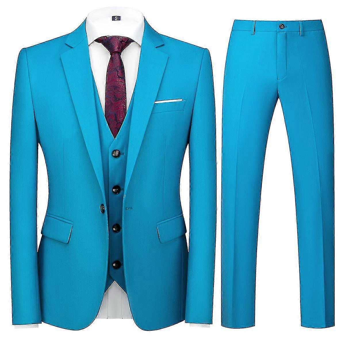 Menn 3 stykker Elegant Solid One Button Slim Fit Suit Sets-C
