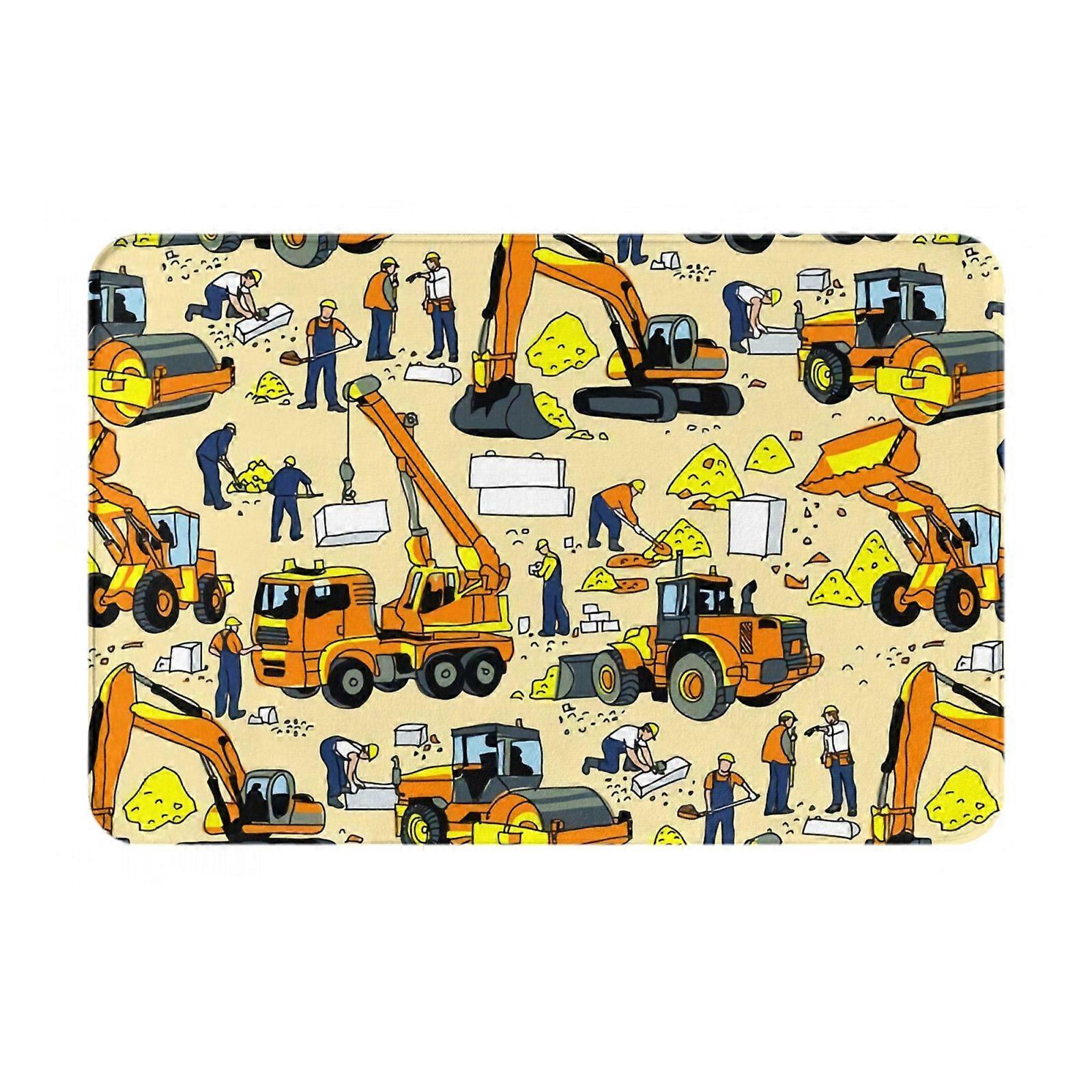 建設トラックパターン屋内ドアマット滑り止めフロントドアマット玄関用ウォッシャブルマット、床内側バックドアポーチ屋外屋内16x24in