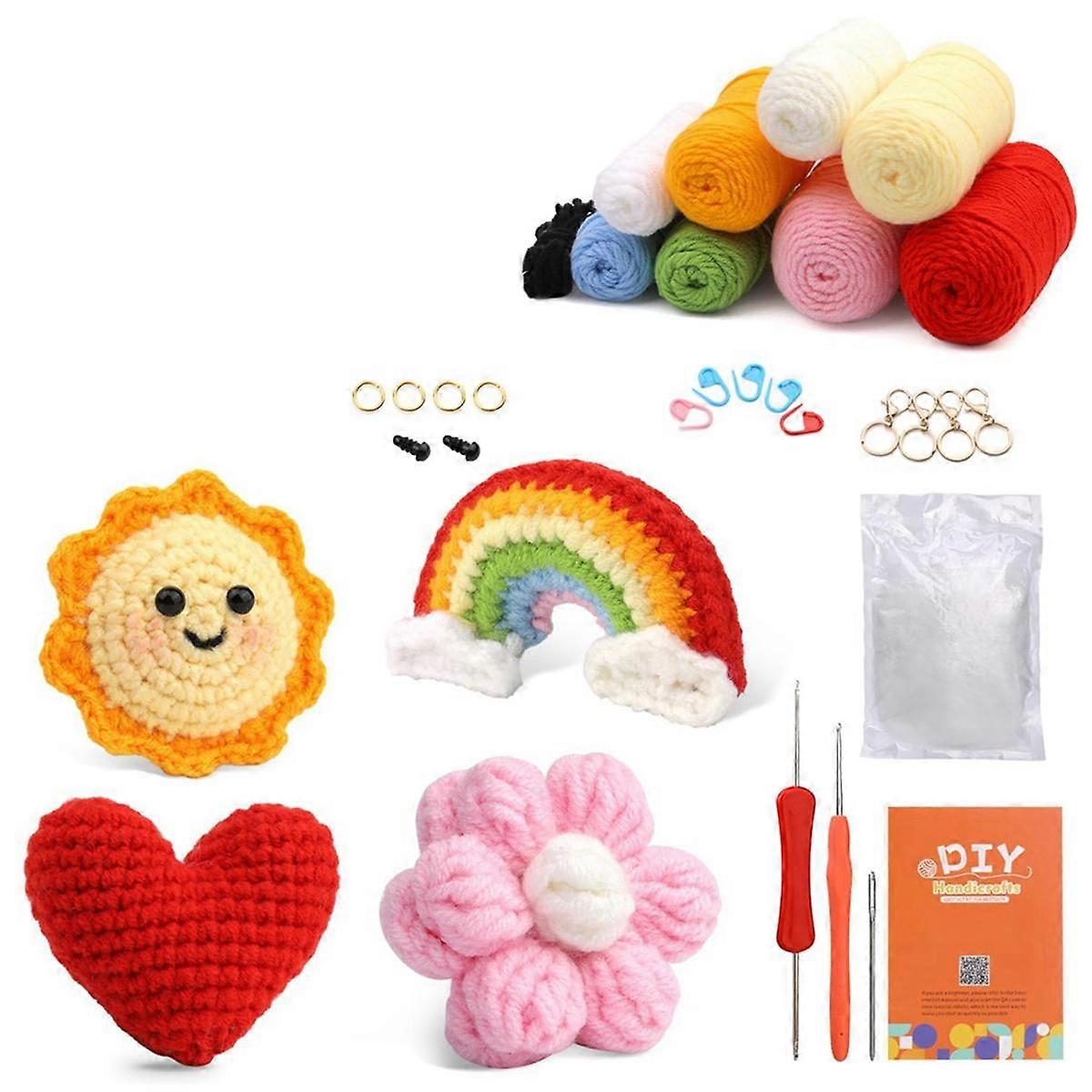 Crochet Kit for Beginners, Knitting Crochet Kit with Yarn, Keychain, Step-By-Step Instruction, Video Tutorials Markers