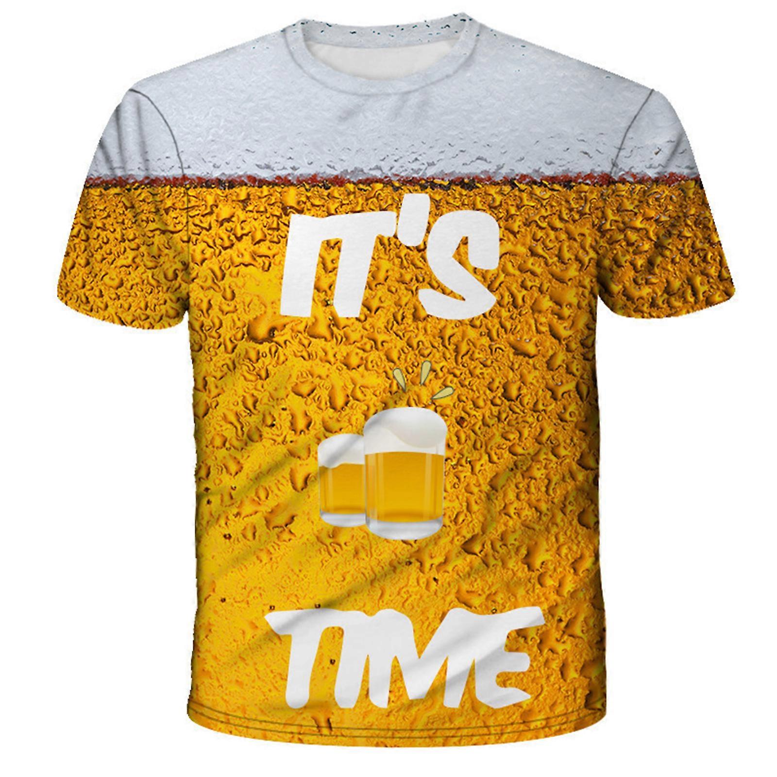 تي شيرت للجنسين ، مطبوع ثلاثي الأبعاد ، صيف ، عارض ، بيرة جرافيك ، قمم بأكمام قصيرة