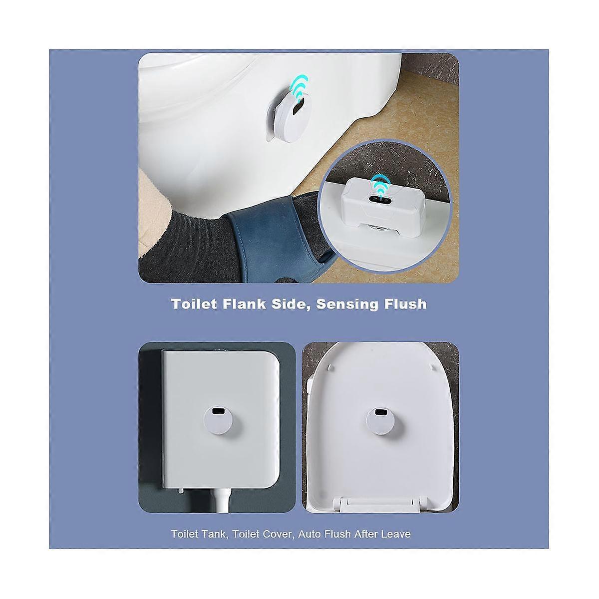 Automatic Toilet Flush Button+2 x Transmitter Toilet Flusher Rechargeable Smart Toilet Flushing Sen