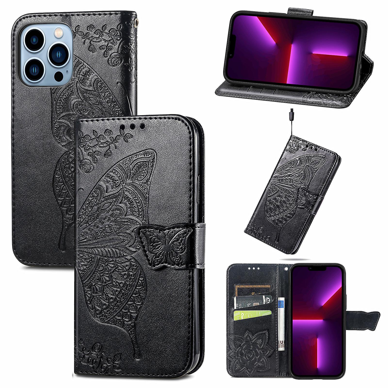 Case For Iphone X/11/12/13/14 Flip Cover Butterfly Embossed Phone Case Wallet Card Insert Phone Case For Iphone 14 Pro Max
