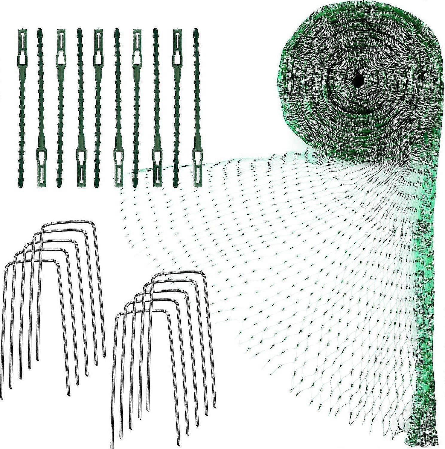 Green Bird Netting,fruit Tree Netting With Cable Ties And U-shape Garden Stakes,4mx10m(13.1x32.8 Feet)