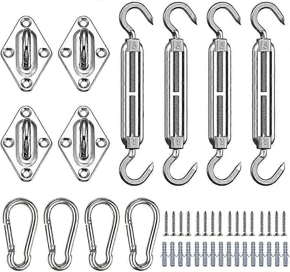 Shade Sail Fixing Kit, shirylzee 44 Pcs Stainless Mounting Kit Sail Shade Fixings, Hardware Fixing Accessories Kit