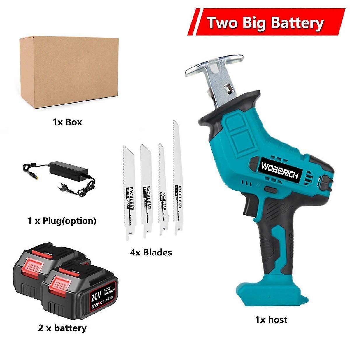 Cordless Reciprocating Saw 21V Chainsaw Cutting Wood/Metal/PVC Pipe Adjustable Speed with Saw Blades Power Tool By WOBERICH