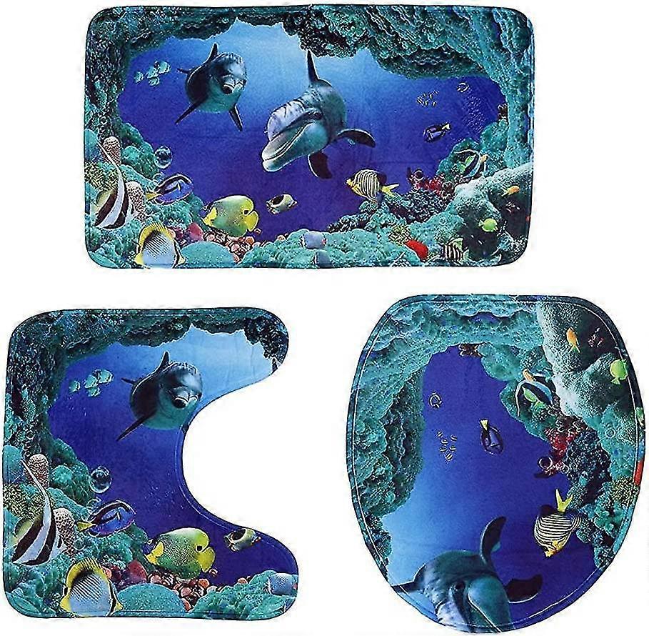 3-Piece Bathroom Rugs - Ocean Pattern