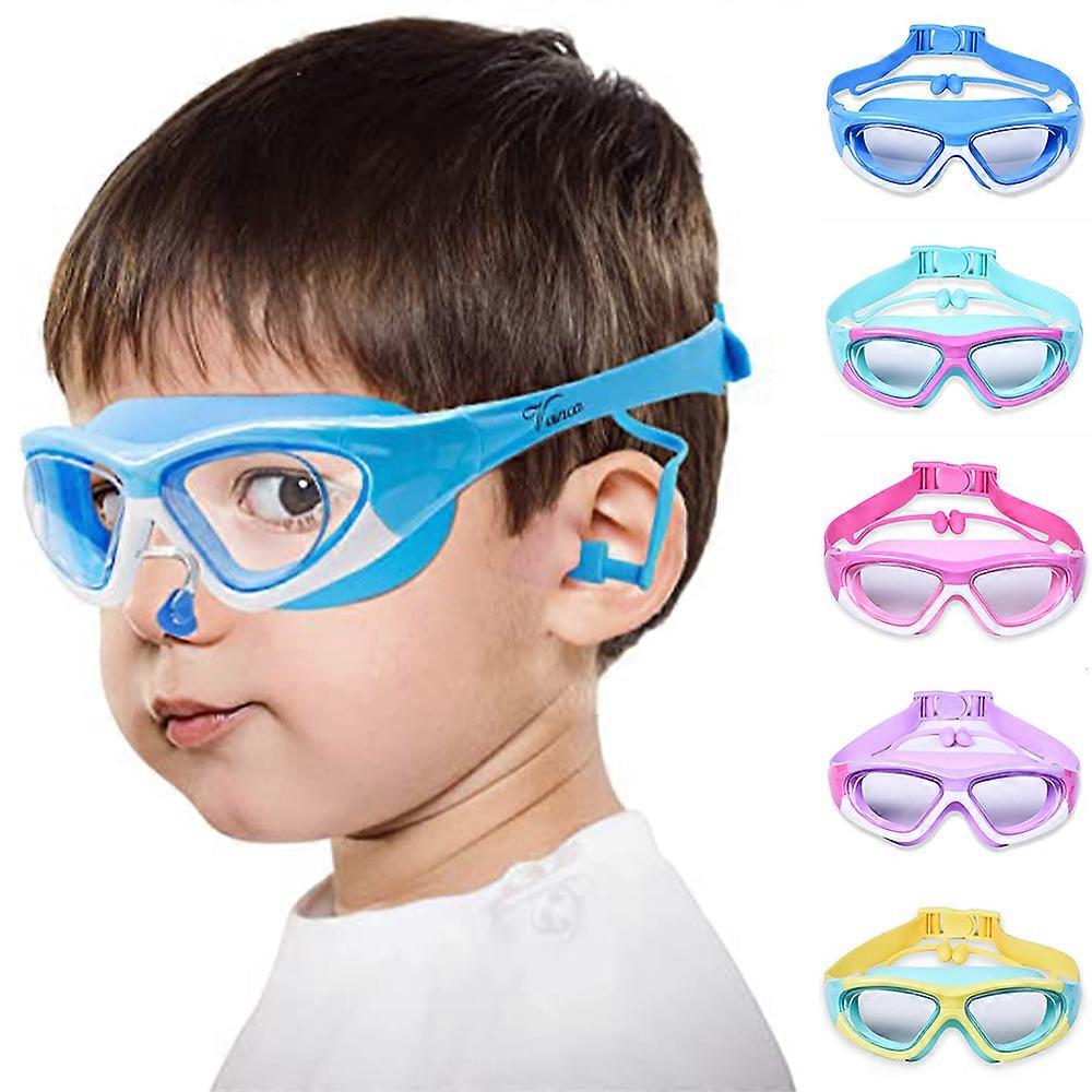 Kids Swimming Goggles with Ear & Nose Plug Wide Clear View Anit-Fog No Leak Glasses