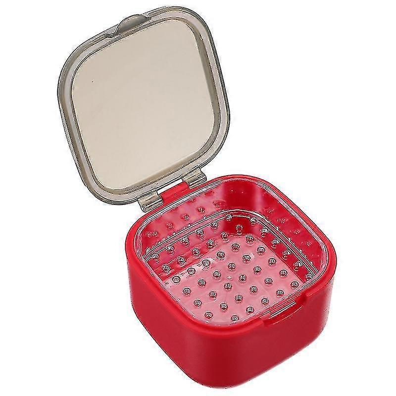 1 Pc Convenient Braces Holding Box Portable Denture Storage Box Cleaning Box (red)