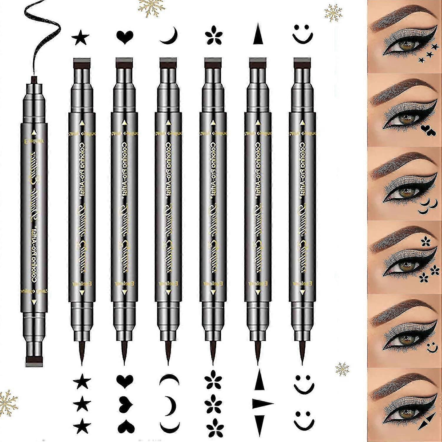 6pcs Double face Liquid Eyeliner Pencil Eyeliner Stamp Makeup, imperméable à l’eau Noir Liquide Eyeliner Crayon Longue Durée & Smudgeproof Eyeliner Tattoo Tool