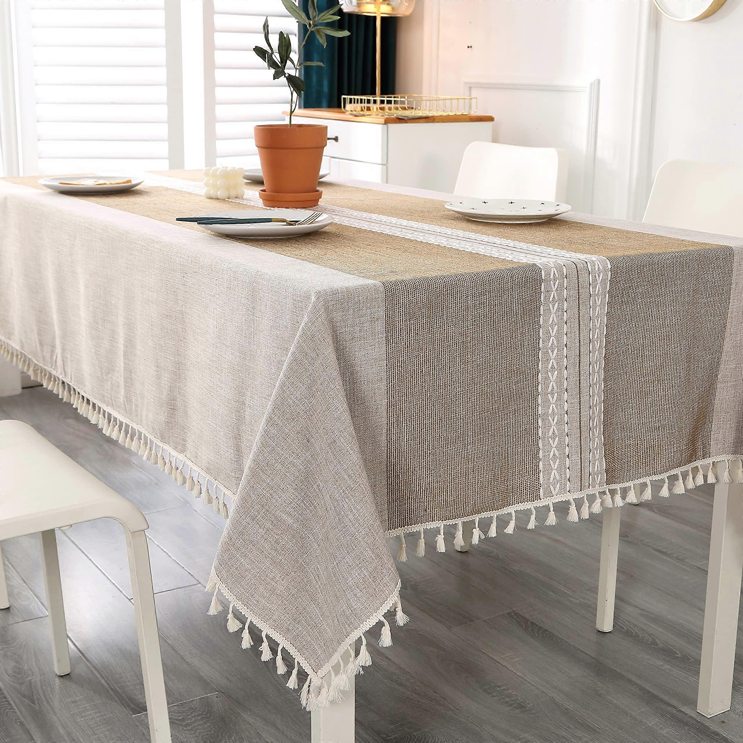 toalha de mesa retangular de algodão linho toalhas de mesa sem rugas lavável à prova de poeira tampa de mesa Tassel