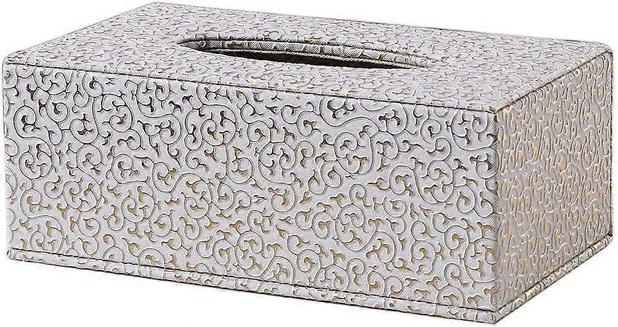 Rectangular leather tissue box with gold face pattern for home, office, car