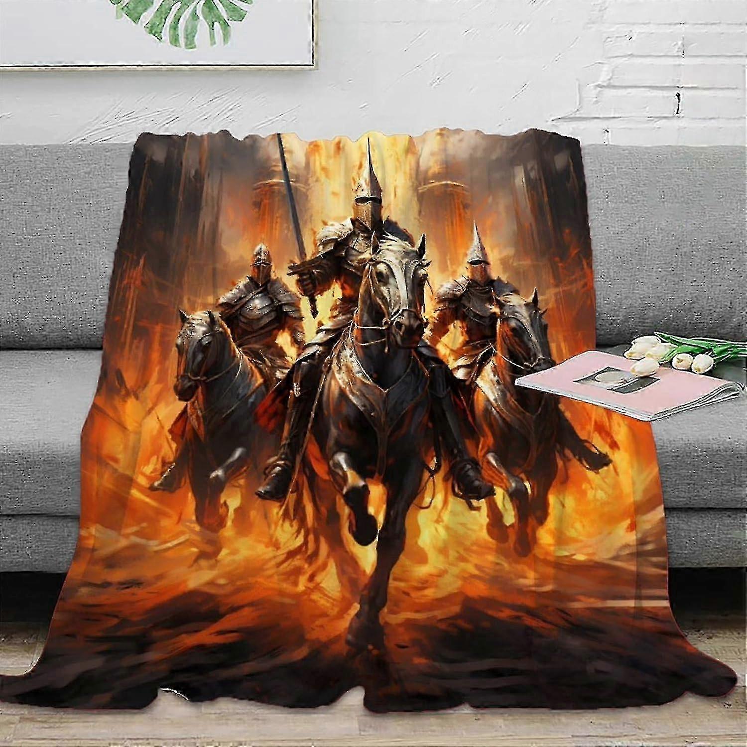 t2436 Blanket Ancient Knight Sherpa Blanket Game Print Fleece Throw Blanket for Sofa Bed Couch Adult D Fuzzy Blanket Gift Plush Blan Blanket bn2436