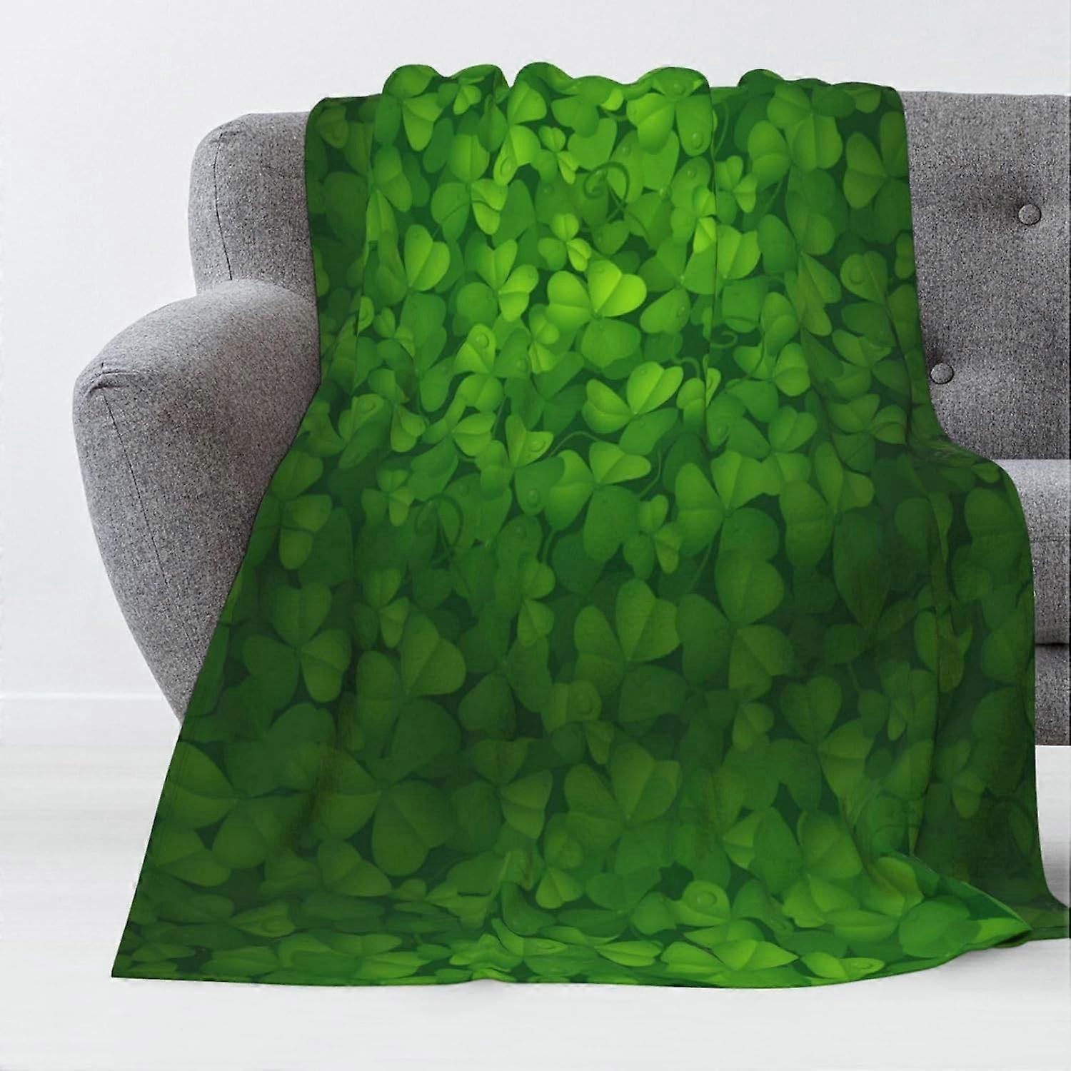 عيد القديس باتريك مهرجان بطانية الصوف الخضر أيرلندا البرسيم النفل تصميم رمي بطانية خفيفة الوزن مريحة للأريكة والأريكة والسرير 50 × 60 بوصة سانت.