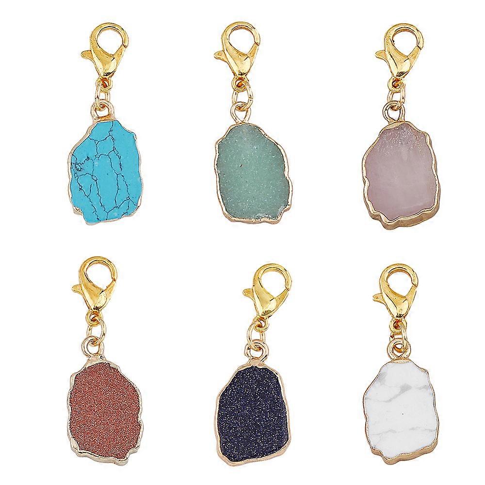 Gemstone Nuggets Pendant Decoration with Alloy Lobster Claw Clasps 33mm 6 style 1pc/style 6pcs/set
