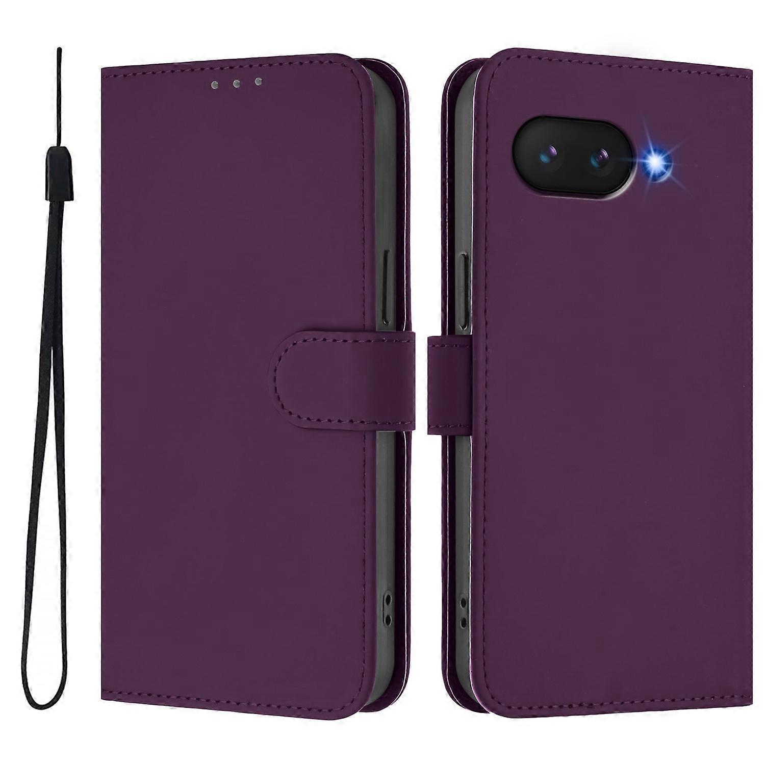For Google Pixel 9a Case Solid Color Wallet Leather Phone Cover with Strap - Violet