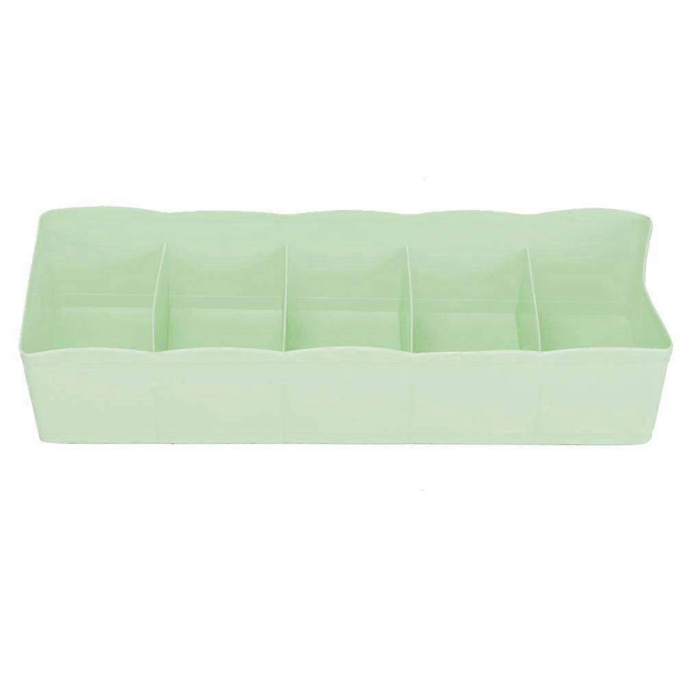 ソックス収納ボックス、プラスチック製引き出しオーガナイザー、ブラジャー下着キューブバスケット、5グリッド(緑)