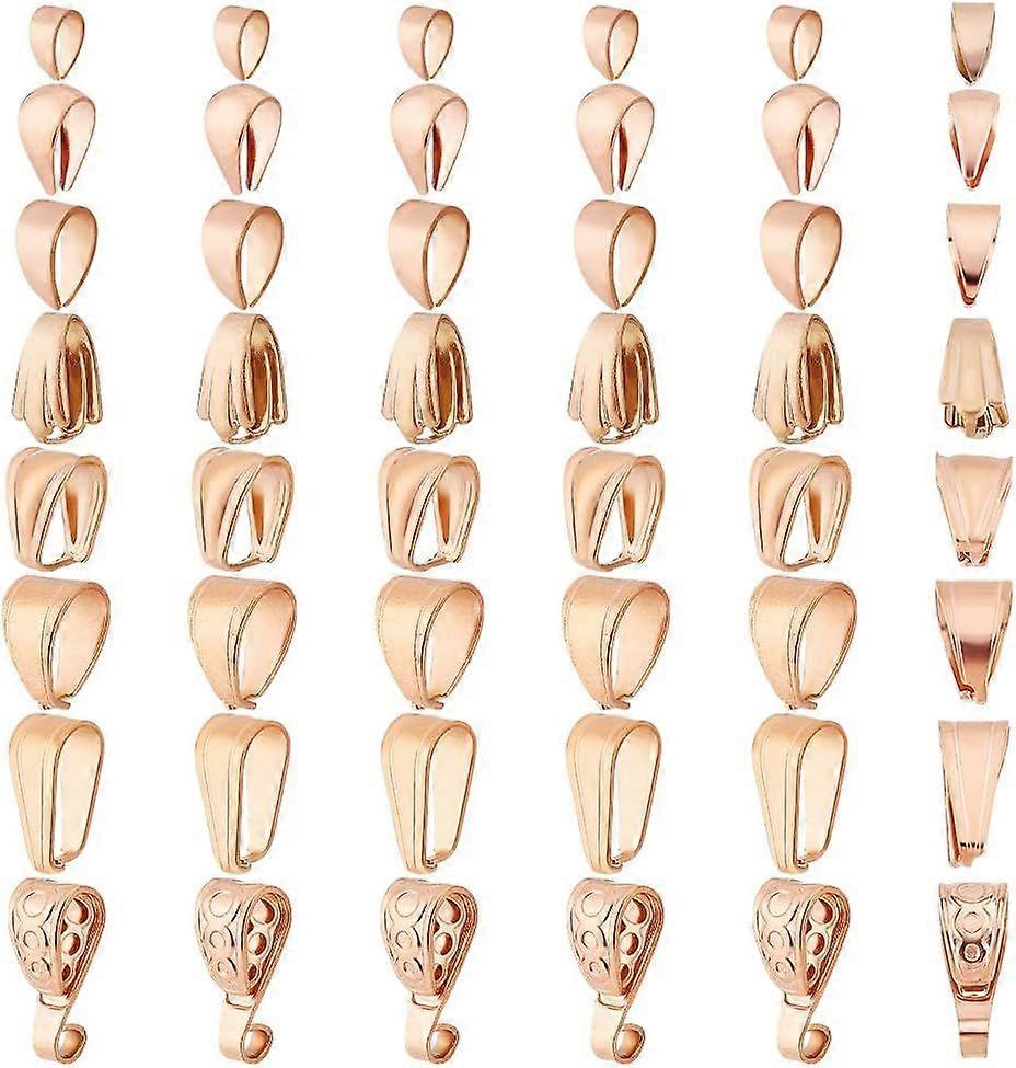48pcs 8 Styles 304 Stainless Steel Snap On Bails Hook Pendant Clasps Rose Gold Open Pinch Clip Bail Pendant Connector Hook Dangle Charm for Neckalce B