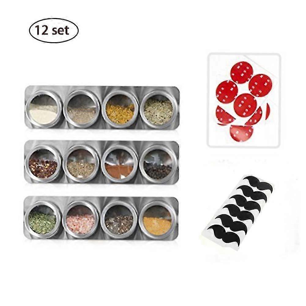12 Wall Mounted Ras Magnetic Spice Tins For Spices, Seasoning, Herbs, Or Tea And 28 Erasable Labels And 1pen (spices Not Included)