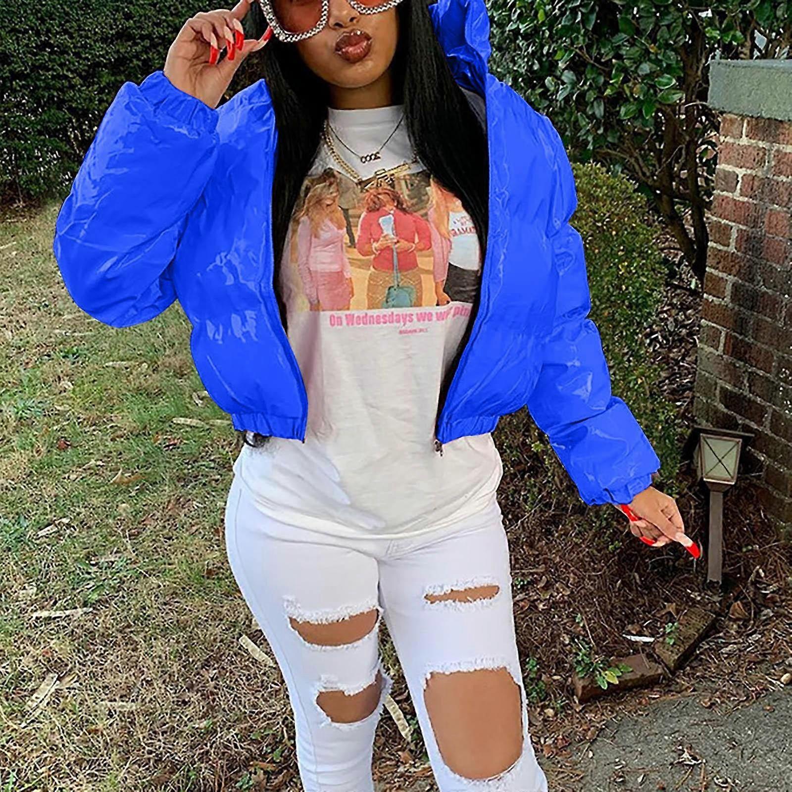 Women's Autumn And Winter Solid Mirror Zipper Solid Mirror-Pu-Leather Stand Collar Cardigan  Jacket