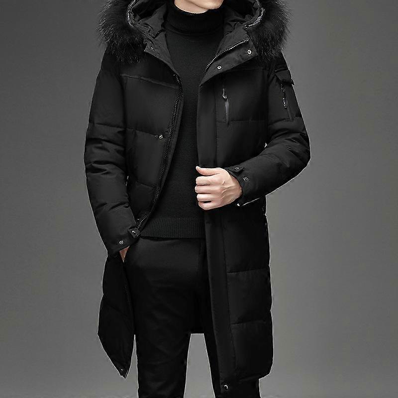 Winter Men's Mid-length Hooded Solid Color Down Jacket