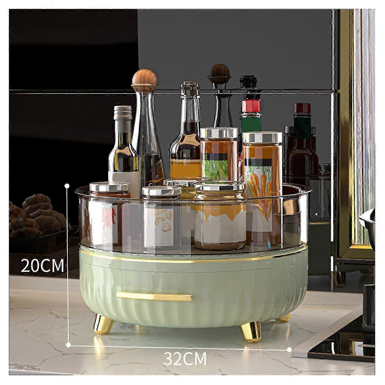 Kitchen Storage Rack 360 Rotating Multipurpose Storage Capacity Rotating Storage Box Drawer Storag Light Luxury Green D