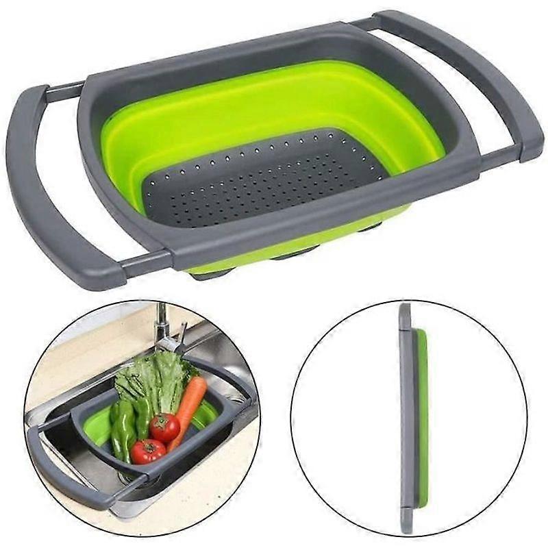 Collapsible Colander Drain Basket Foldable Strainer with Extendable Handles Sink Strainer