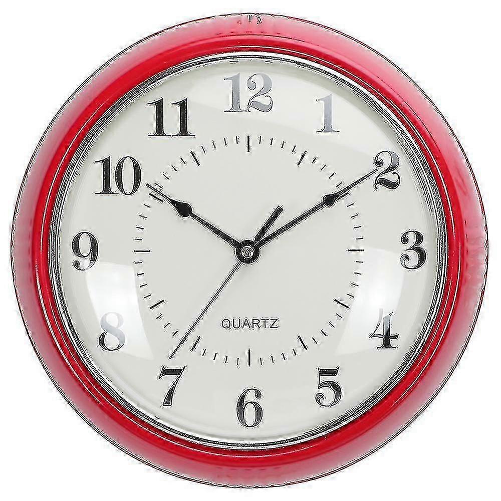 "Retro Wall Clock 10 Inch Red Kitchen 50's Vintage Design Round Silent Non Ticking Battery Operated Quality Quartz Clock Q"